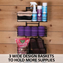 Easy-Up® Mounted Wide Groom Room Rack With Tack Rack - Durable Horse Grooming Storage Solution -Schneiders Shop 41247 feature b overlay