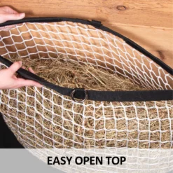 Dura-Tech® Easy Open 1.25" Slow Feed Knotless Hay Net - Durable Equine Hay Feeder -Schneiders Shop 41816 feature b overlay