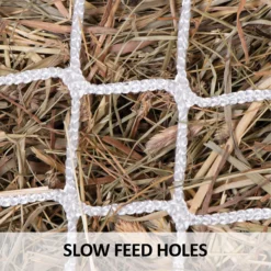 Dura-Tech® Easy Open 1.25" Slow Feed Knotless Hay Net - Durable Equine Hay Feeder -Schneiders Shop 41816 feature c overlay