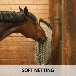 Dura-Tech® Easy Open 1.25" Slow Feed Knotless Hay Net - Durable Equine Hay Feeder -Schneiders Shop 41816 feature f overlay