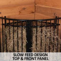 Easy-Up® Slow Feed Corner Floor Hay Rack - Durable Horse Hay Feeder -Schneiders Shop 42409 feature b overlay