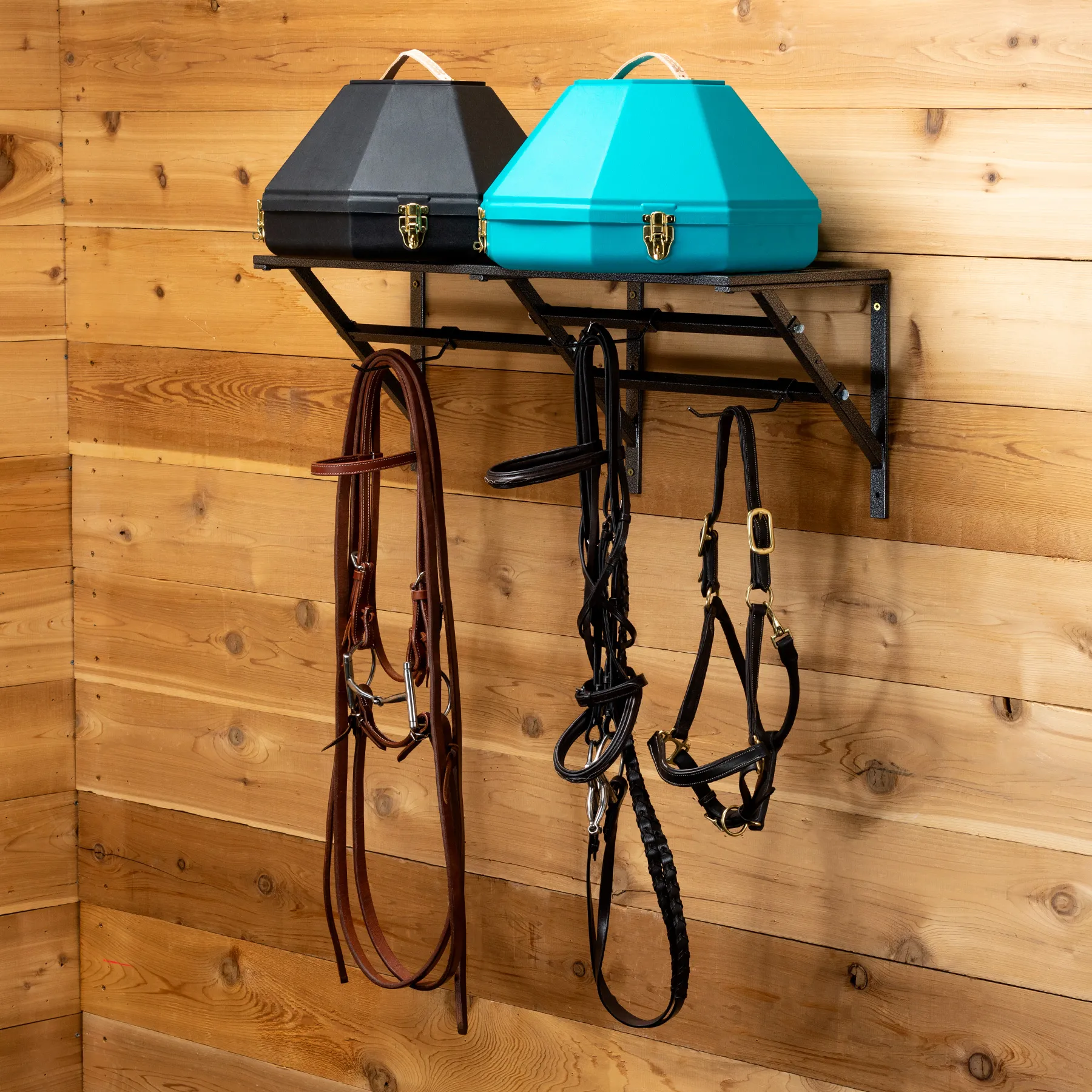 Easy-Up® Pro Series Mounted Shelf With Adjustable Hanging Bars - Premium Horse Grooming Organiser 3 Easy-Up® Pro Series Mounted Shelf With Adjustable Hanging Bars - Premium Horse Grooming Organiser - Image 3