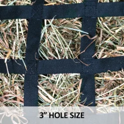 Dura-Tech® 3 Inch Hole Half Bale Net Hay Bag - Heavy Duty Horse Feeding Solution -Schneiders Shop 43264 feature b overlay