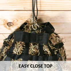 Dura-Tech® 3 Inch Hole Half Bale Net Hay Bag - Heavy Duty Horse Feeding Solution -Schneiders Shop 43264 feature c overlay